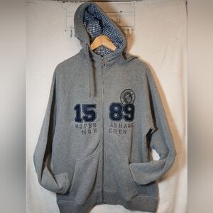 HOFBRAUHAUS MUNCHEN MEN'S LONG SLEEVES ZIP UP GRAY HOODED SWEATSHIRT SIZE LARGE